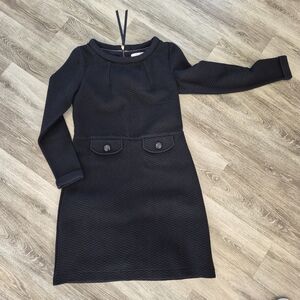 Boden Black Long-Sleeve Textured Shift Dress